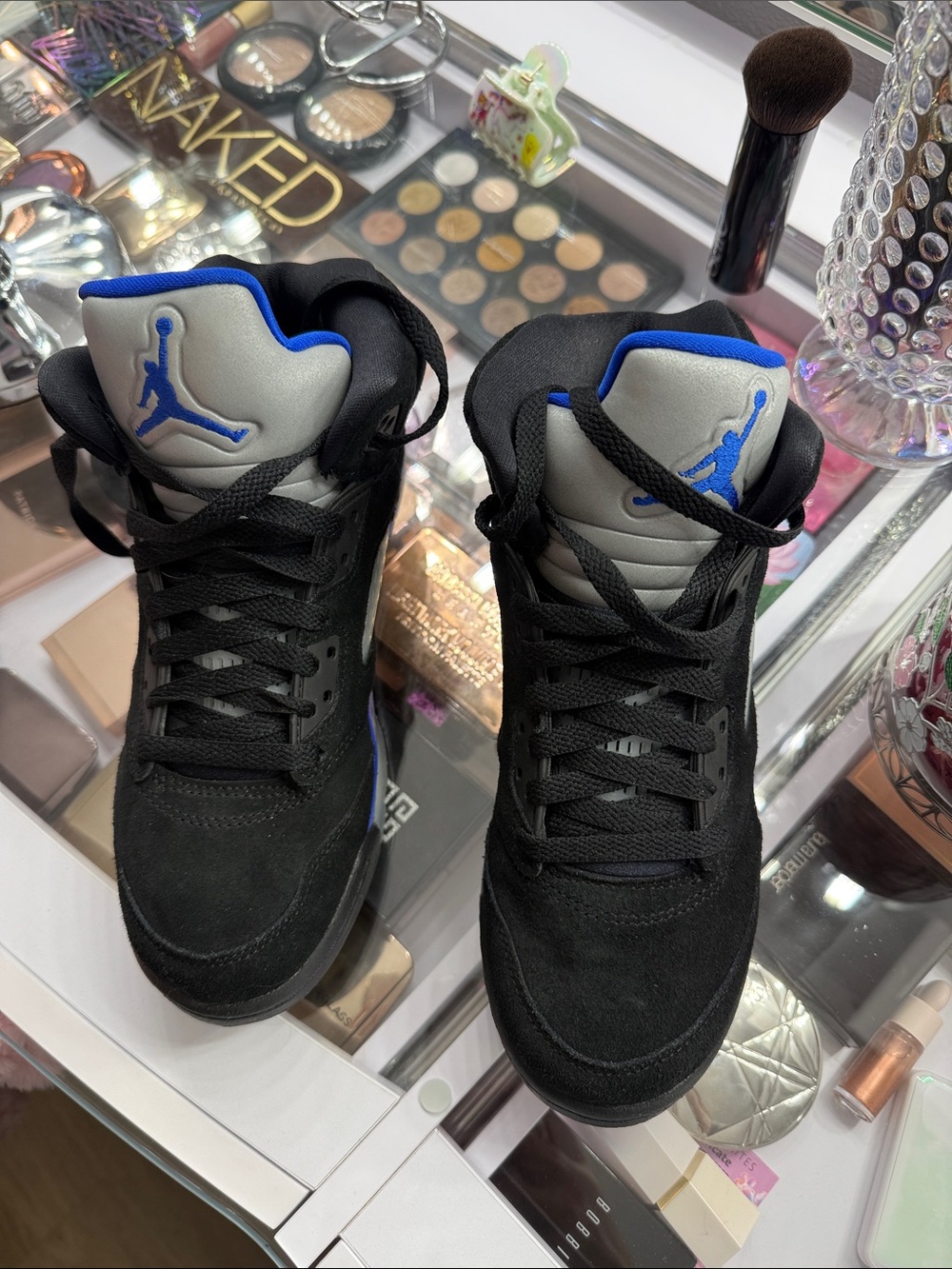 Jordan Kids Black and Blue Retro Style Sneakers